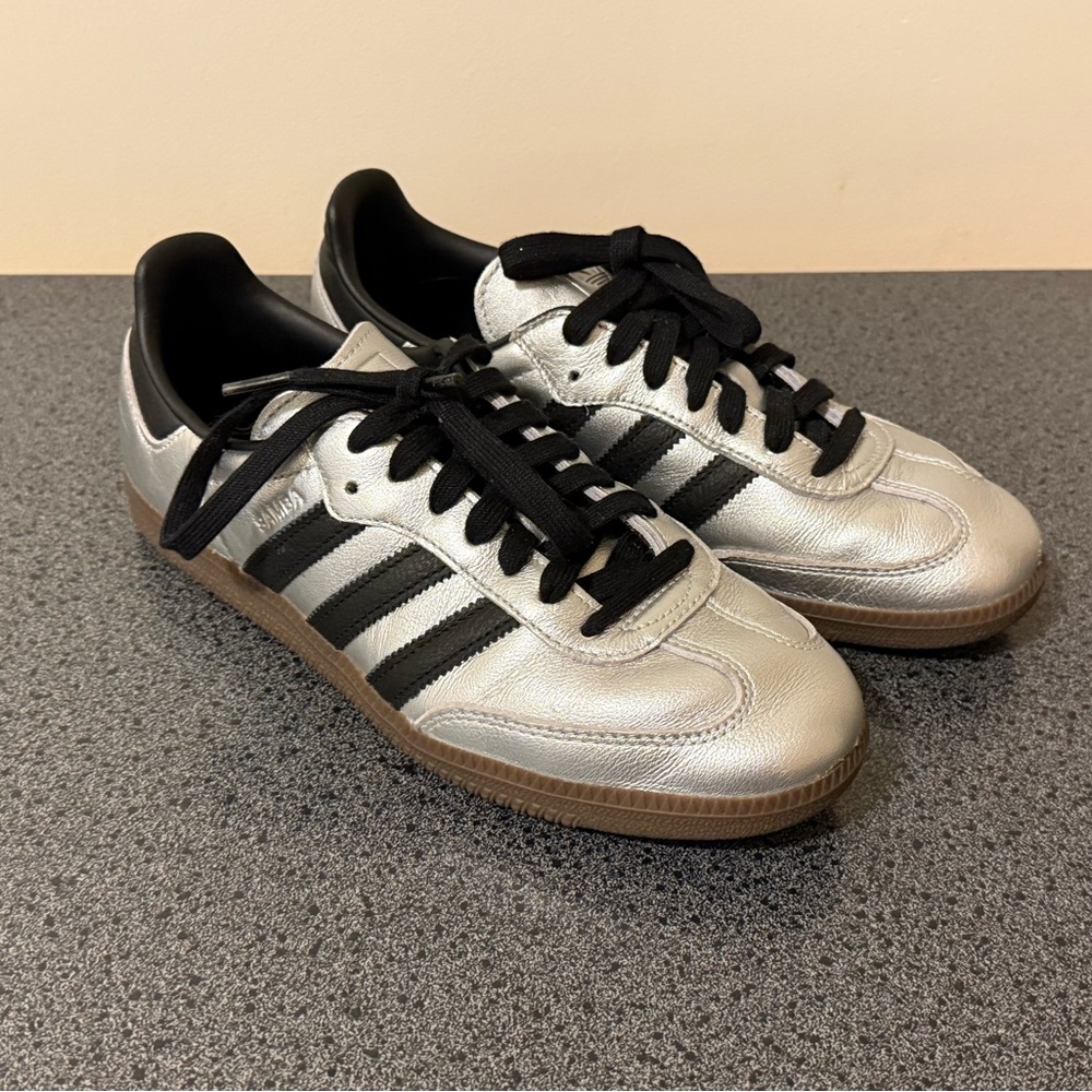 Adidas Men's Metallic Silver and Black Sneakers